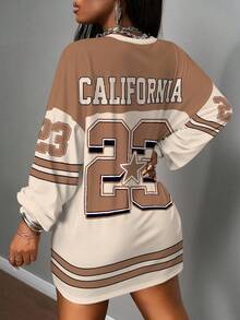 Slaydiva 2025 Autumn/Winter New Casual 23 Number Graphic Round Neck Loose Long Sleeve Top, Suitable For Spring & Autumn - Multicolor - View 2