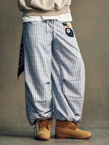 AXEPEAK Men's Casual Everyday Commute Fashion Street Plaid Faux Pendant Print Drawstring Waist Slant Pocket Loose Wide Leg Pants - Multicolor - View 6