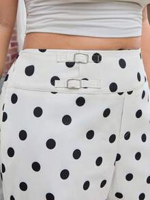SHEIN EZwear 大码女式休闲波尔卡圆点印花宽松裤 - 黑與白 - 查看 7