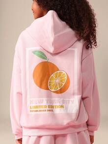 SUMWON Pink Fruit Print Hoodie And Sweatpants Co-Ord Set For Girls