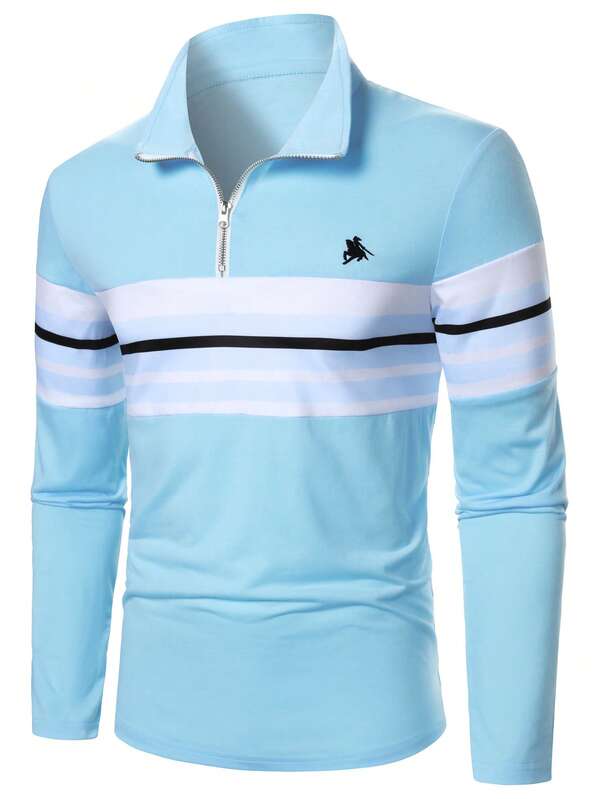 Manfinity Bizformal Camisa polo de manga larga casual a rayas para hombre