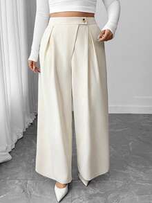 Elenzga Women's Fashionable & Elegant Oblique Placket Design Wide Leg Pants
