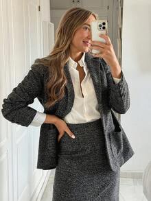 Vivie Lora Women's Wool Suit Set, Overcoat & Skirt 2 Pieces Set Lounge Sets For Women - Grey - View 4