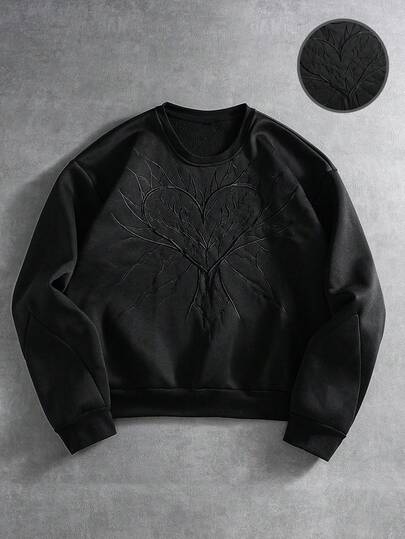 PAVTROS 男士休闲心形刺绣套头衫，男士运动服，运动服，宽松，垃圾摇滚，哥特秋冬