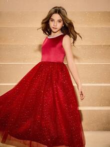 Váy Maxi Sequin Burgundy Cho Bé Gái, Váy Công Chúa Cho Tiệc, Đám Cưới, Biểu Diễn, Cuộc Thi Hoa Hậu, Dịp Trang Trọng - Đỏ - Xem 4