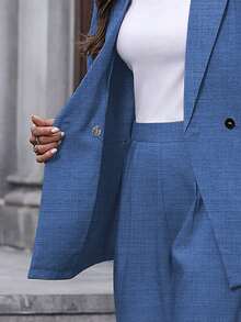 Zielony Damen Einfarbiger minimalistischer Langarm Jacke und Hose Anzug für den täglichen Gebrauch