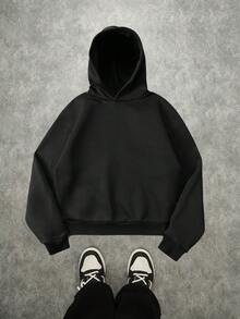 Manfinity ZONE917 Herren Oversized Loose Fit Hoodie mit Drop-Shoulder, Rot & Weiß Slogan, Streetstyle, Herbst/Winter - Schwarz - Übersicht 5