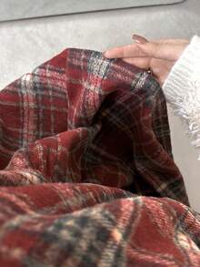 FRIFUL 女士休闲长款格子裙，荷叶边下摆，秋冬季圣诞节新年装 - 紅色 - 查看 6