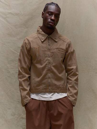 Musero Boxy Style Denim Zip Through Jacket Chest Branded Embroidery Spring Summer Holiday Vacation