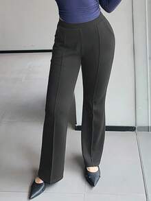 Dazy Plus Pantaloni casual a zampa d'elefante elasticizzati di colore unito, taglie comode, adatti per tutte le stagioni - Grigio Scuro - Visualizzare 5