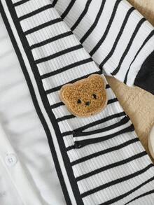 SHEIN Baby Boys Autumn New Arrival Two Pieces Look Jumpsuit, Gentleman Style With Cute Bear Pattern, Suitable For Outings And Gatherings - Black and White - View 8