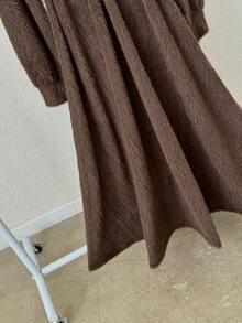 GlowEve Rochie elegantă pentru femei, cu mânecă lungă, linie A, cu cataramă metalică, guler din blană artificială, toamnă/iarnă - Cafea - Vizualizare 6