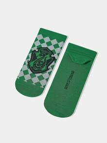HARRY POTTER X SHEIN 1 par de calcetines de tobillo para mujer con patrón de serpiente y diamante - Verde - Ver 4