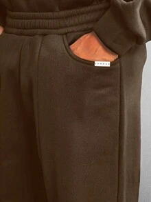 SUMWON 优质家居服连帽运动衫套装重磅冬季运动服街头风格现代时尚超大休闲舒适服 - 咖啡棕 - 查看 3