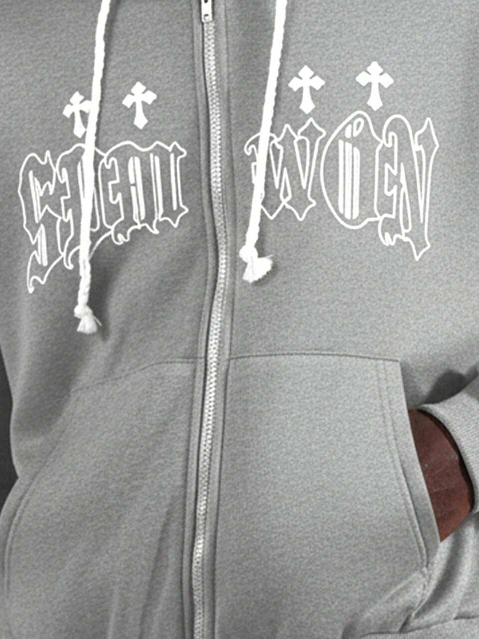 Kapuzenjacke mit Reißverschluss und Gothic-Kreuz-Buchstaben-Print