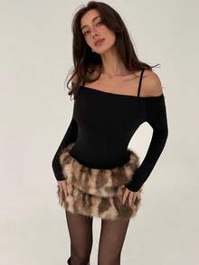 Aloruh Y2K Sexy Leopard Print Faux Fur Mini Skirt For Women - Multicolor - View 4