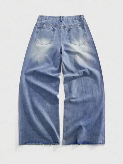 Street Life Jeans amples et décontractés pour hommes avec broderie de croix et de lettres, style mode de rue