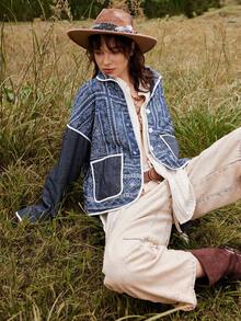 SHEIN BohoFeels 秋冬女士休闲度假棉服大衣 - 藍色 - 查看 8