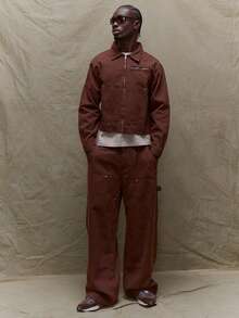 Musero Áo khoác denim dáng rộng lửng cho nam, kiểu trucker, thợ mộc, chất liệu denim phủ sáp, chỉ có trong mùa Thu/Hè/Xuân. - màu nâu - Xem 5