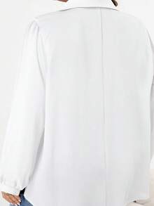 SHEIN CURVE+ 大码女式秋冬休闲宽松舒适 V 领黑色长袖衬衫、秋季女装、女式衬衫、曲线上衣、老款、黑色上衣、商务休闲女装、女式办公室装、W、教师衬衫、女式秋装、冬季、CURVE PLUS - 白色 - 查看 7