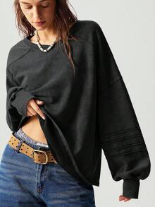 Bohemela Áo nỉ tay raglan rộng rãi, thường ngày cỡ lớn dành cho nữ, mùa thu - màu đen - Xem 3
