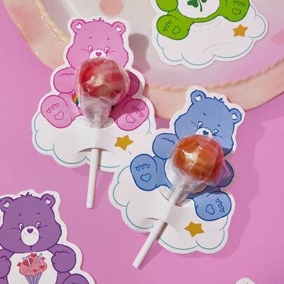 SHEIN X Care Bears 50 Pcs Cute Cartoon Character Pattern Lollipop Decoration Card, Birthday Party Family Holiday Party Decoration Supplies, Birthday Gifts Candy Decoration Supplies, Party Gifts