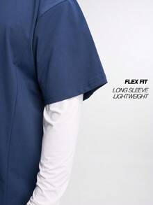 Men's Loose Fit Raglan Sleeve Casual 2 In 1 T-Shirt - Blue - View 4