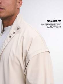 Men's Zip-Up Collar Sports Long Sleeve Jacket - Beige - View 4