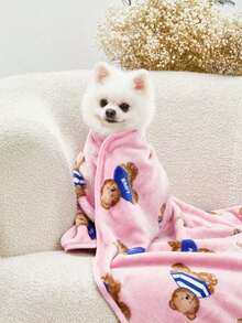 PETSIN Cute Pink Bear Printed Warm Pet Blanket - Pink - View 5