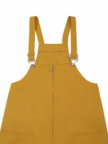 Chillumni 休闲无袖古铜色男士工装裤，带拉链和肩带，短款宽松工装裤，夏季、秋季 - 銅色 - 查看 4