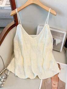 GlowEve CURVE 大码女士优雅串珠3D花朵吊带背心，玫瑰花卉装饰闪亮夜店派对修身款上衣 - 杏色 - 查看 6