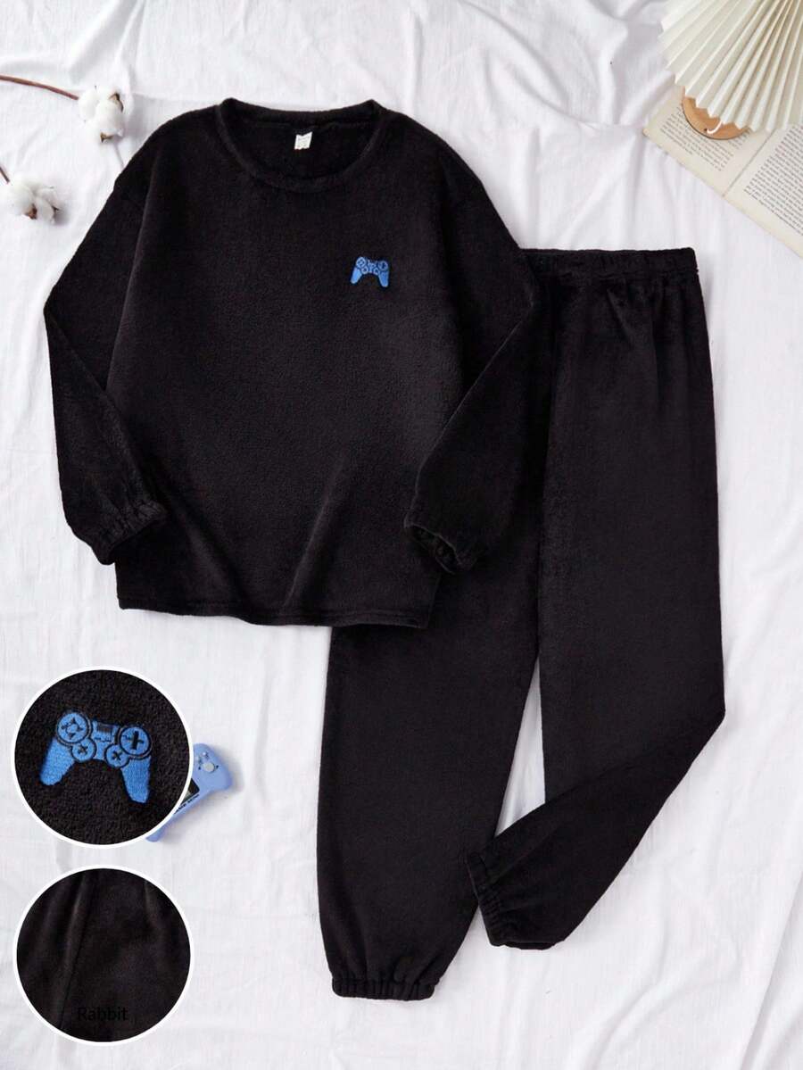 返校时尚青少年男童睡衣男童休闲套装 - 黑色 - 查看 1