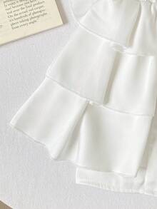 SHEIN 女童荷叶袖蕾丝蝴蝶结衬衫和荷叶边裤子两件套 - 白色 - 查看 5