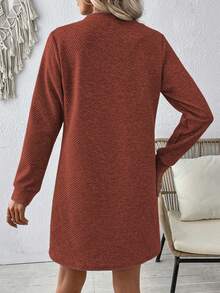 EMERY ROSE Đầm suông dài tay dáng suông cổ tròn rộng rãi đơn giản dành cho nữ - màu nâu - Xem 2