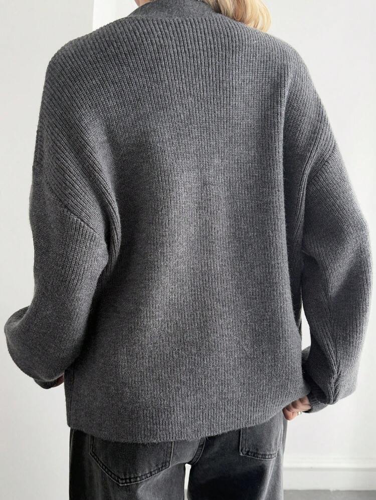 Women's Loose Business Casual V-Neck Solid Color Knit Cardigan, Autumn/Winter
