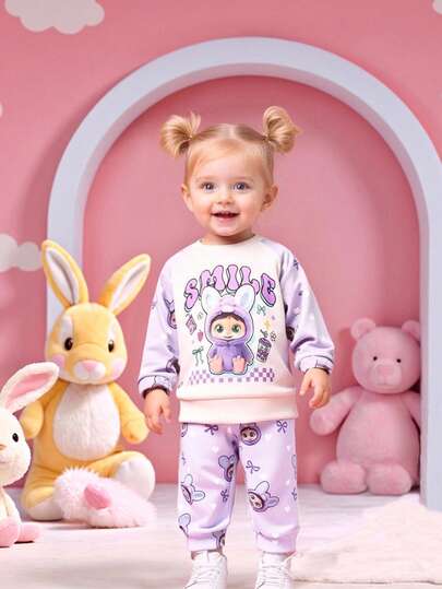 Perso Play Baby Girl Winterclothes For Baby Girl Purple Outfit Tops Cute And Fun Doll Print Ootd Baby Outfits For Girls