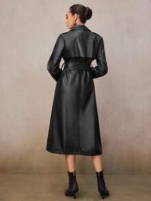 Modelyn Vestido largo con doble botonadura y cinturón de moda para mujer - Negro - Ver 3