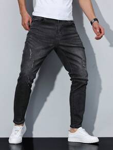 Manfinity Homme Jeans casuales de corte slim con bolsillo para hombre - Negro - Ver 4