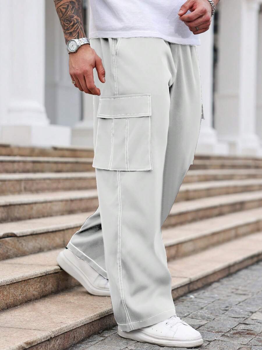 Manfinity Homme Plus Size Men's Casual Versatile Cargo Pants, For Fall