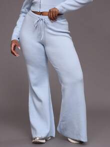 MUSERA 弹力针织修身喇叭裤，系带腰身，日常休闲可爱舒适，适合晚宴派对等场合，尽显优雅气质。 - 藍色 - 查看 2