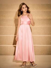 Váy dài hở vai màu hồng thanh lịch dành cho bé gái, thích hợp cho các buổi dạ hội, Giáng sinh, Halloween, tiệc tùng, đám cưới, rải hoa, trở lại trường, tốt nghiệp và các dịp khác - Hồng - Xem 3