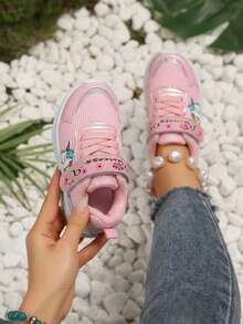 Tenis para niña transpirable detalles unicornio punta redonda ajuste fácil suela ligera estilo tierno escolar casual deportivo - Rosa - Ver 1