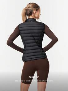 GLOWMODE Packable Thermal Warm Lined Slim Fit Reflective Logo Down Vest With Side Pockets Running Workout Winter - Black - View 5