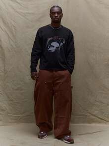 Musero Oversized Long Sleeve Dropped Shoulder Graphic T Shirt Fall/Autumn Winter Winter Clothes - Black - View 5