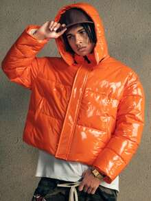 AXEPEAK Men's Casual Hooded Zip-Up Padded Coat, Warm For Winter Street Wear - Orange - View 1