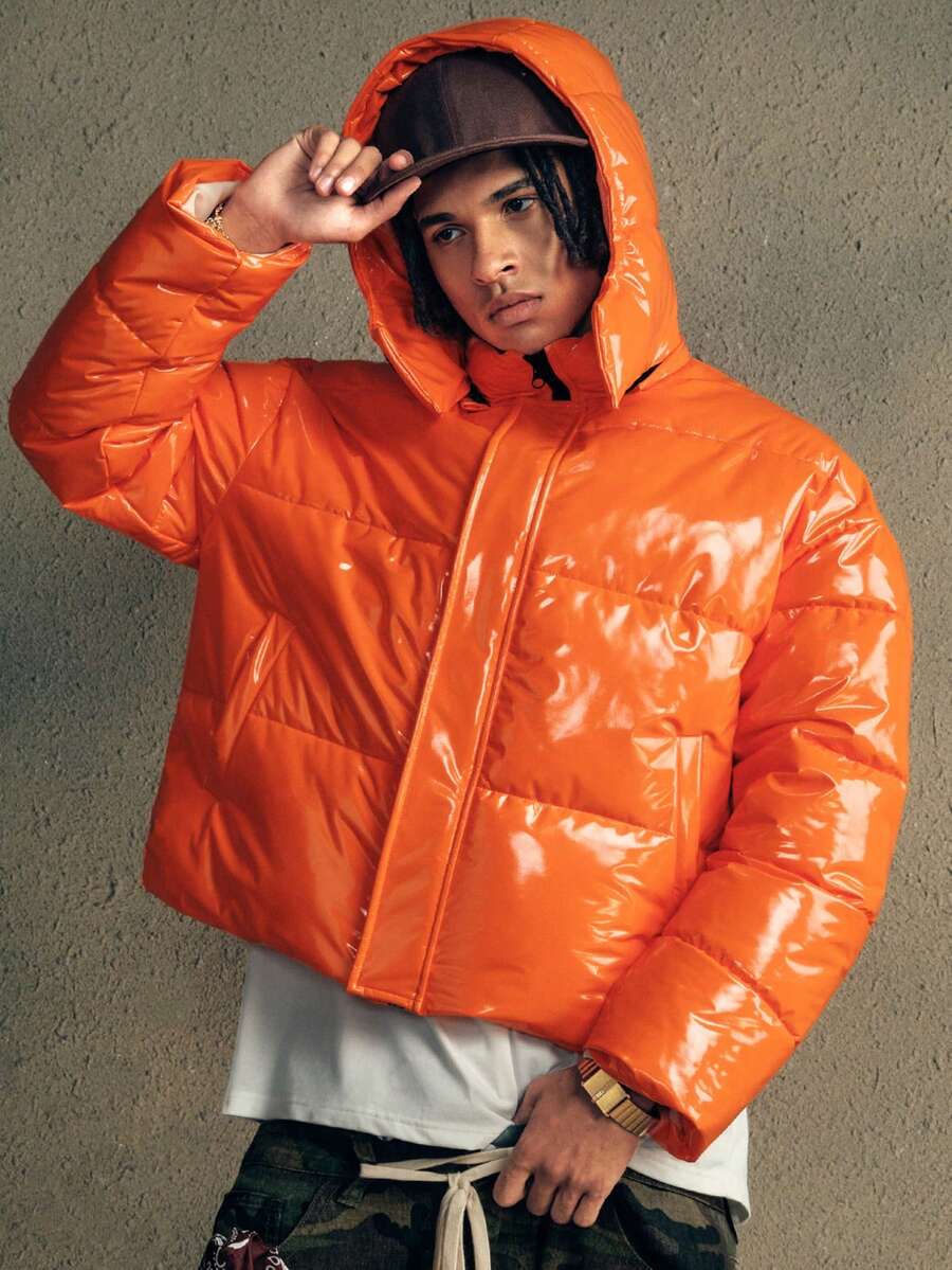 AXEPEAK Men's Casual Hooded Zip-Up Padded Coat, Warm For Winter Street Wear - Orange - View 1