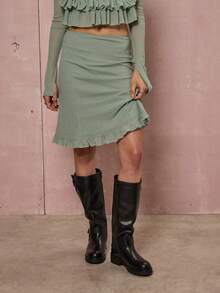 COUREZ Chân váy midi xếp ly/Chân váy midi dự tiệc mùa đông phong cách Y2K - màu xanh lá - Xem 4