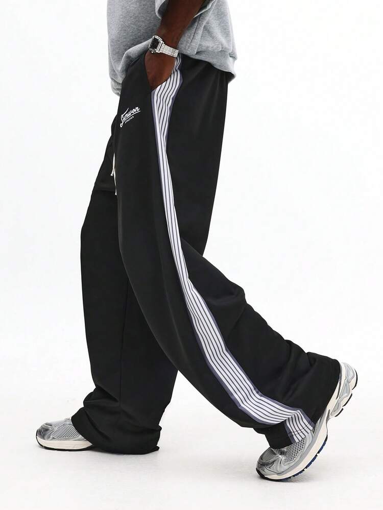 Wide Leg Sweatpants With Side Stripe Panel