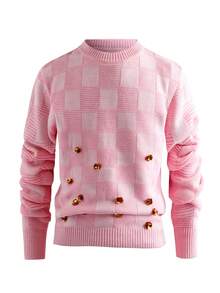 Manfinity Homme Maglione a girocollo da uomo in maglia con design a quadri, fiori e blocchi di colore con paillettes, stile blogger