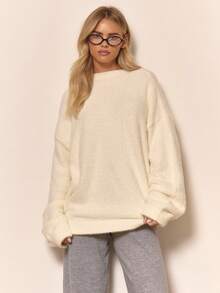MUSERA Fluffy Knit Oversized Crew Neck Jumper Autumn Winter Fall Loungewear Cosy Christmas  Work Cute Elegant Casual Evening
